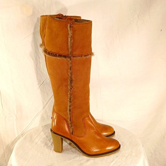 🔥 NWOT Johnson & Murphy Camel Tan Suede & Saddle Leather Fur Boots - Picture 5 of 16